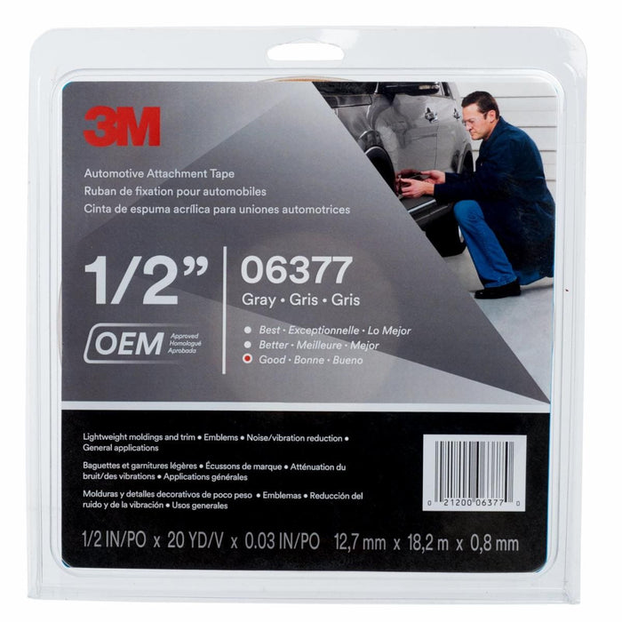 3M™ 06377 Automotive Attachment Tape, 20 yd x 1/2 in, 0.76 mm THK, Gray