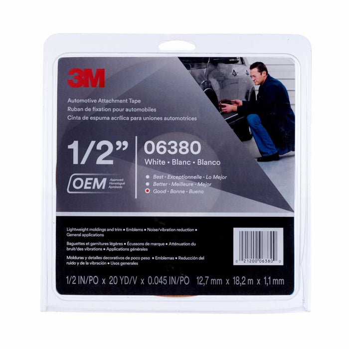 3M™ 06380 Automotive Attachment Tape, 20 yd x 1/2 in, 0.045 in THK, White