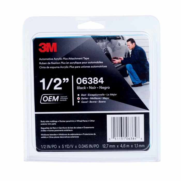 3M™ 06384 Automotive Attachment Tape, 5 yd x 1/2 in, 0.045 in THK, Black