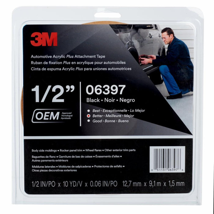 3M™ 06397 Automotive Attachment Tape, 10 yd x 1/2 in, 0.06 in THK, Black