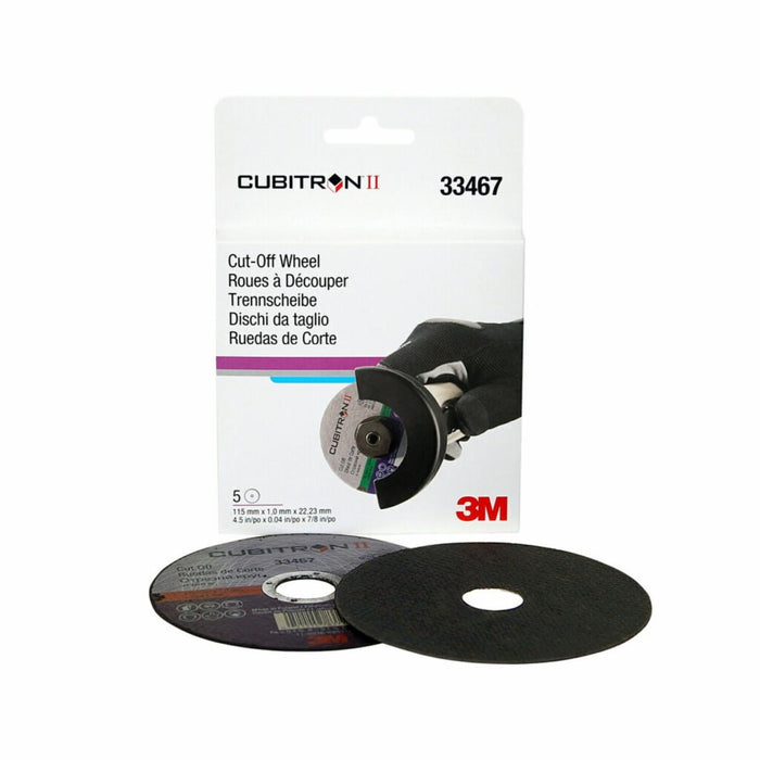 Cubitron™ II 33467 Type 1 Cut-Off Wheel, 4 in Dia x 0.04 in THK, 7/8 in Center Hole, Ceramic Abrasive, 25000 rpm, 5 Per Pack, 6 Boxes Per Case