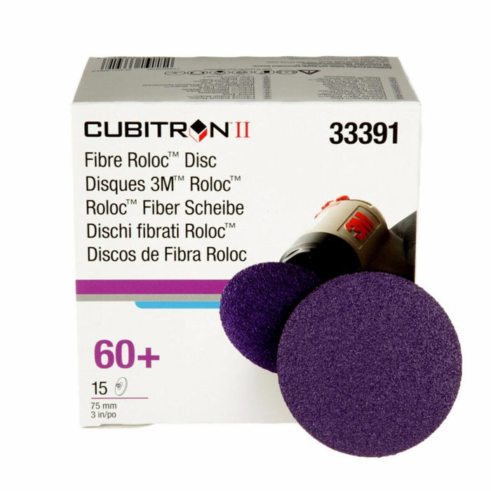 Cubitron™ II 33391 Premium Quick-Change Grinding Disc, 3 in Dia, 60+ Grit, Ceramic Abrasive, 20000 rpm, Purple