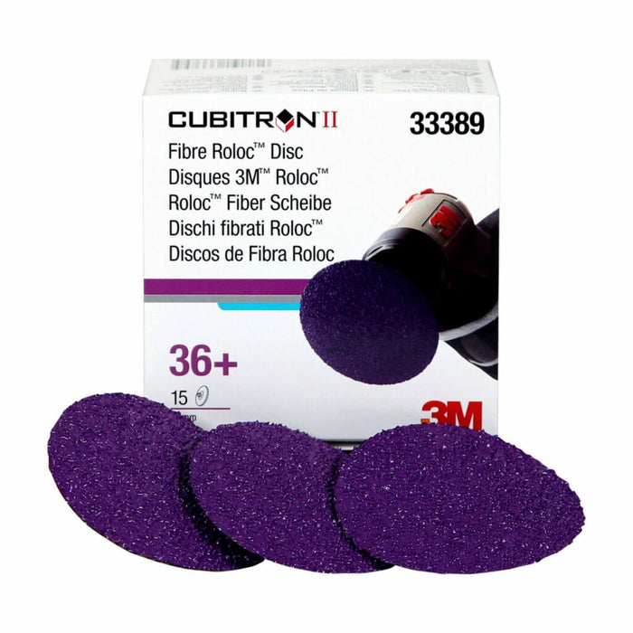 Cubitron™ II 33389 Premium Quick-Change Grinding Disc, 3 in Dia, 36+ Grit, Ceramic Abrasive, 20000 rpm, Purple