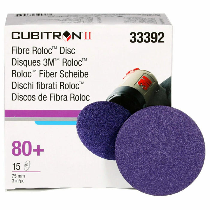 Cubitron™ II 33392 Premium Quick-Change Grinding Disc, 3 in Dia, 80+ Grit, Ceramic Abrasive, 20000 rpm, Purple