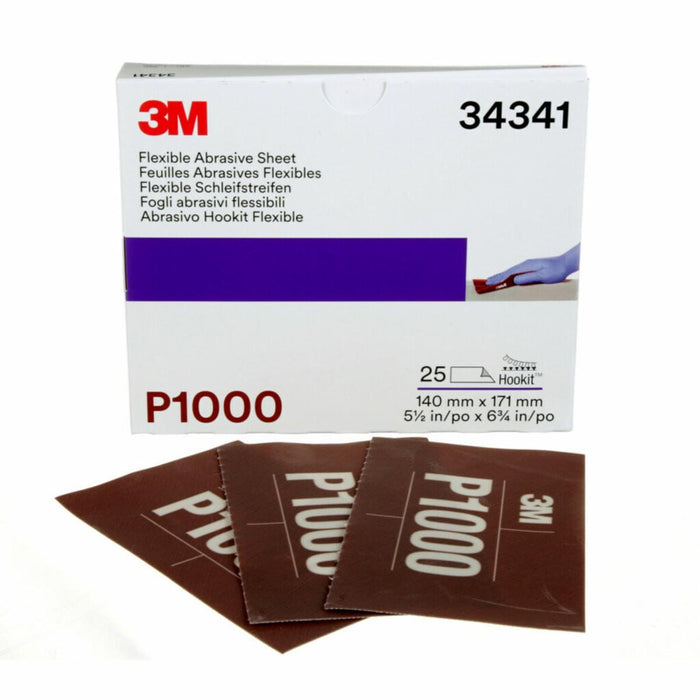 3M™ 34341 270J Series Abrasive Hand Sheet, 5-1/2 in W x 6.8 in L, P1000 Grit, Fine Grade, Brown, Wet/Dry