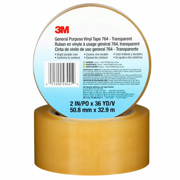 3M™ 43441 764 Series General Purpose Vinyl Tape, 36 yd x 2 in, Transparent