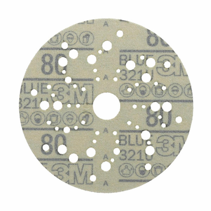 3M™ 36157 321U Series Multi-Hole Abrasive Disc, 5 in Dia, 80 Grit, Hook and Loop, Blue