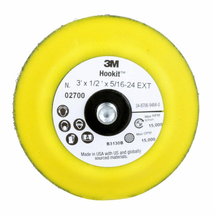 3M™ 55764 Regular Disc Pad, 3 in Dia, 5/16 in - 24 TPI Arbor, Hook and Loop Attachment