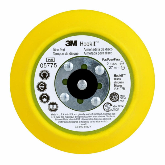 3M™ 05775 Regular Disc Pad, 5 in Dia, 5/16 in - 24 TPI Arbor, Hook and Loop Attachment