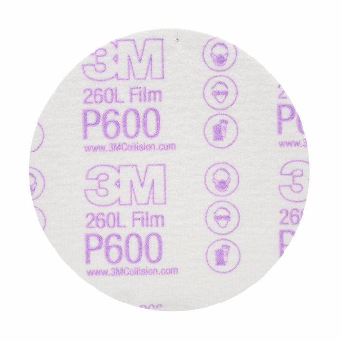 3M™ 00955 260L Series Abrasive Disc, 5 in Dia, P600 Grit, Hook and Loop, White