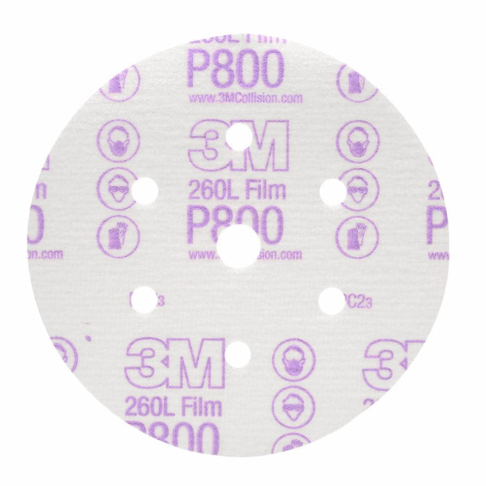 3M™ 01070 260L Series Dust Free Abrasive Disc, 6 in Dia, P800 Grit, Hook and Loop, White