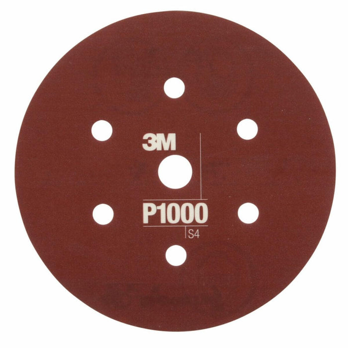 3M™ 34407 270J Series Flexible Dust Free Abrasive Disc, 6 in Dia, P1000 Grit, Hook and Loop, Red