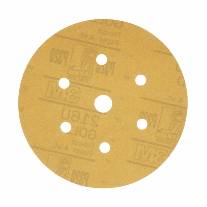 3M™ 01081 236U Series Dust Free Abrasive Disc, 6 in Dia, P120 Grit, Hook and Loop, Gold