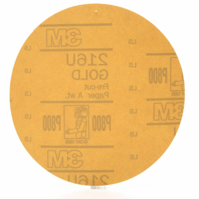 3M™ 00922 216U Series Abrasive Disc, 6 in Dia, P800 Grit, Hook and Loop, Gold