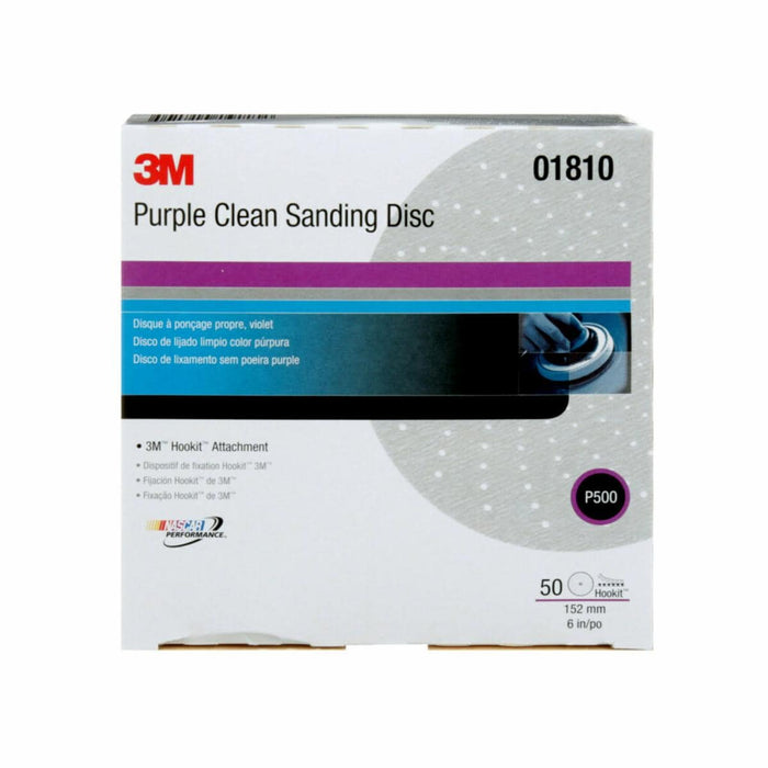 3M™ 01810 334U Clean Sanding Disc, 6 in Dia, 500 Grit, Aluminum Oxide Abrasive, Purple, Dry, Vacuum (Yes/No): Yes