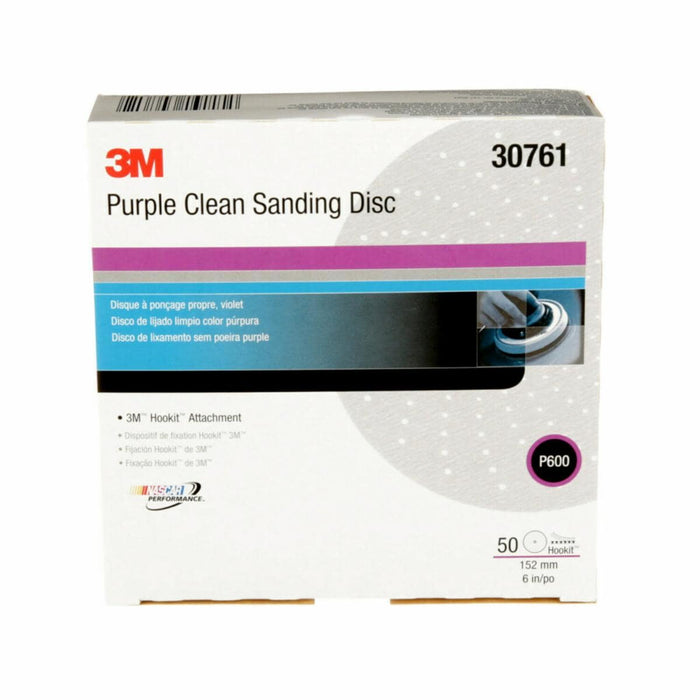 3M™ 30761 334U Series Multi-Hole Clean Sanding Abrasive Disc, 6 in Dia, P600 Grit, Hook and Loop, Purple