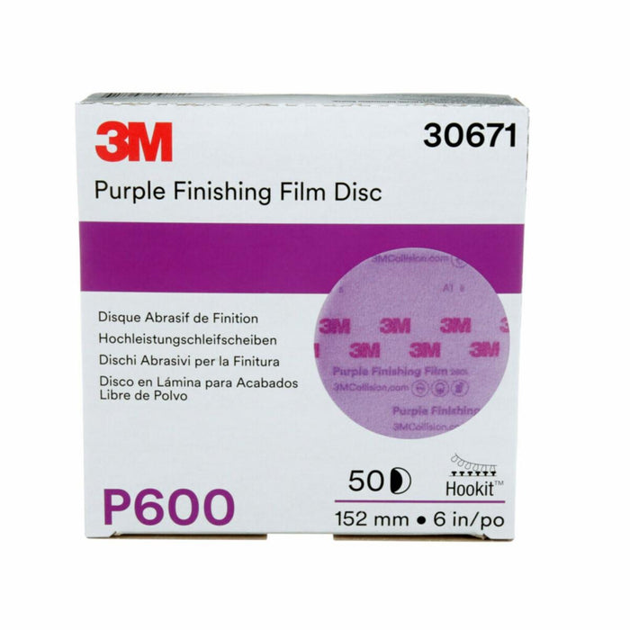 3M™ 30671 260L Series Abrasive Disc, 6 in Dia, P600 Grit, Hook and Loop, Purple