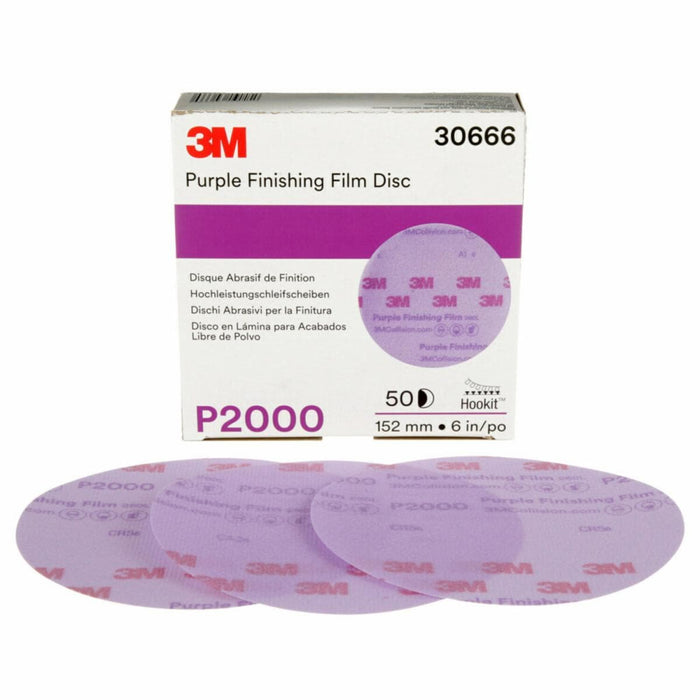 3M™ 30666 260L Series Abrasive Disc, 6 in Dia, P2000 Grit, Hook and Loop, Purple