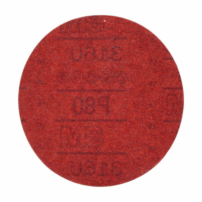 3M™ 01677 316U Series Abrasive Disc, 8 in Dia, P80 Grit, Hook and Loop, Red