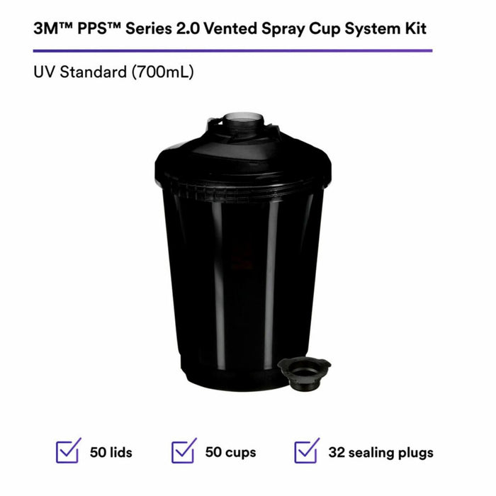 3M™ PPS™ Series 2.0 Vented Spray Cups UV Kit (23.7 fl oz, 700 ml) 125 Micron