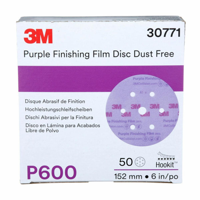 3M™ 30771 260L Series Dust Free Abrasive Disc, 6 in Dia, P600 Grit, Hook and Loop, Purple