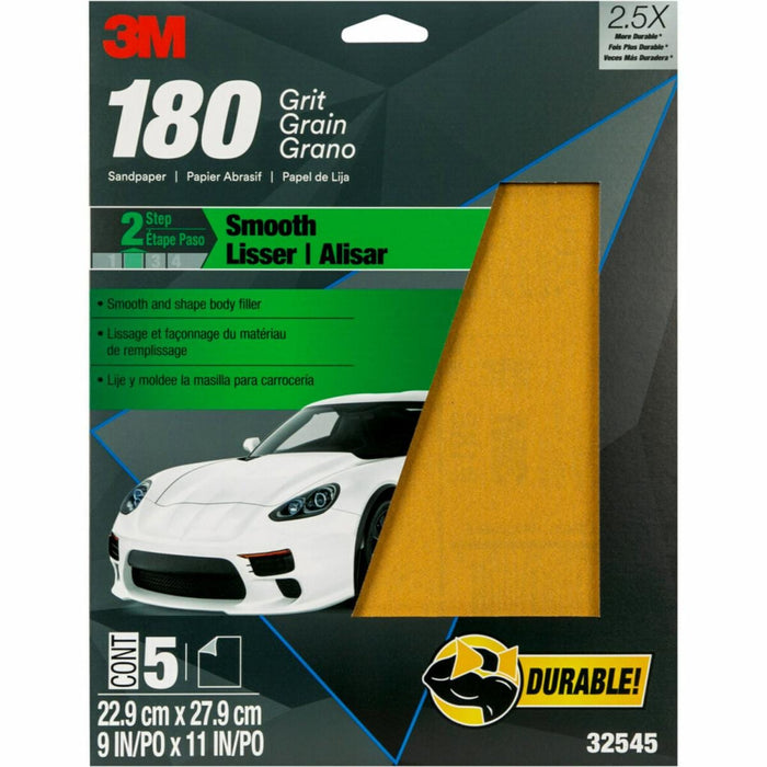 3M™ 32545 Sandpaper, 9 in W x 11 in L, 180 Grit, Aluminum Oxide Abrasive, Brown, Dry