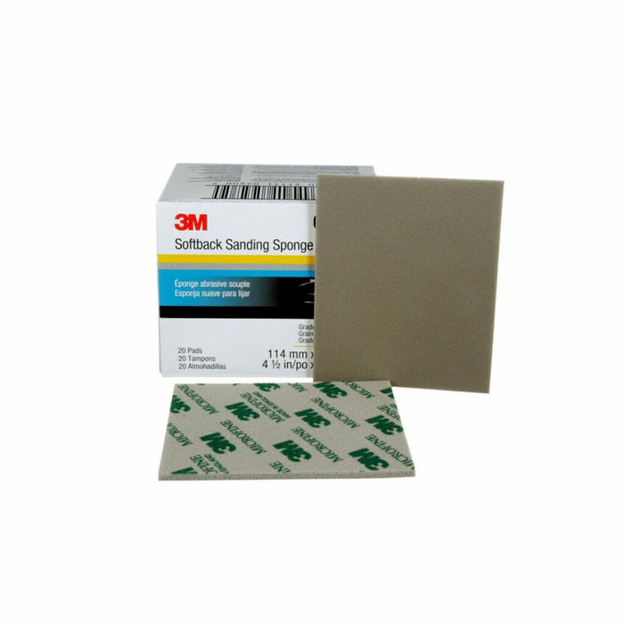 3M™ 02600 Softback Sanding Sponge, 4-1/2 in W x 5-1/2 in L, 1200/1500 Grit, Micro Fine Grade, Gray Color