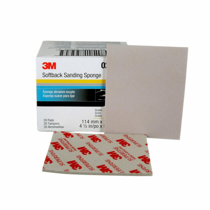 3M™ 02602 Flexible Sanding Sponge, 4-1/2 in W x 5-1/2 in L, 3/16 in THK, 500/600 Grit, Super Fine Grade, Gray