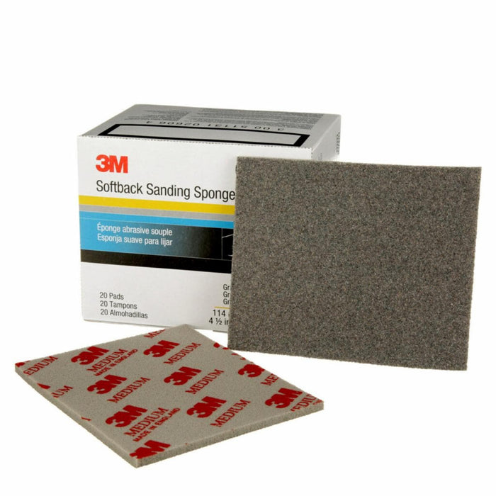 3M™ 02606 Softback Sanding Sponge, 4-1/2 in W x 5-1/2 in L, 120/180 Grit, Medium Grade, Gray Color