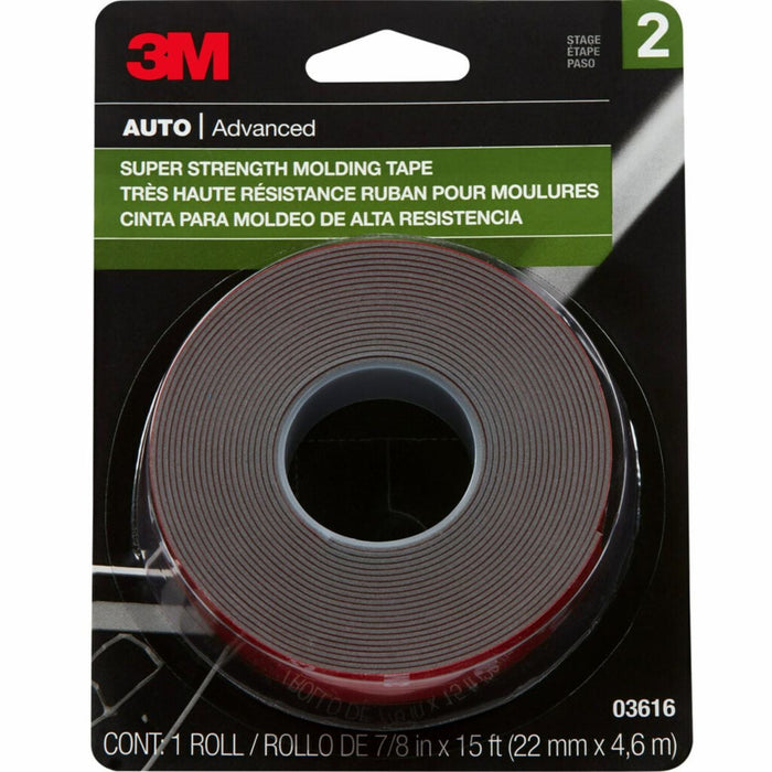 3M™ 03616 Double Sided Super Strength Molding Tape, 15 ft x 7/8 in, 60 mil THK, Black