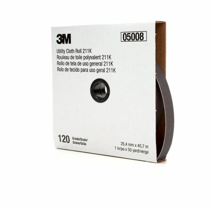 3M™ 05008 211K Series Utility Cloth Roll, 1 in W x 50 yd L, 120 Grit, Fine Grade, Aluminum Oxide