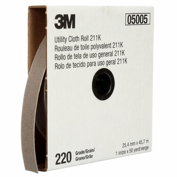 3M™ 05005 211K Series Utility Cloth Roll, 1 in W x 50 yd L, 220 Grit, Very Fine Grade, Aluminum Oxide