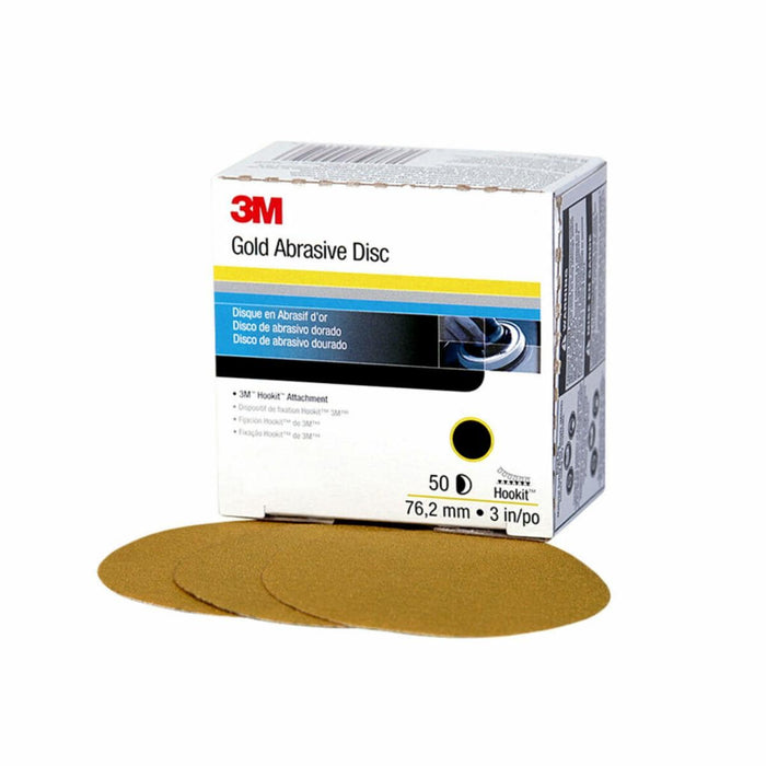 3M™ 00914 216U Series Abrasive Disc, 3 in Dia, P320 Grit, Hook and Loop, Gold