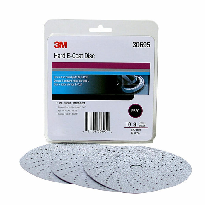 3M™ 30695 337U Series Hard Abrasive Disc, 6 in Dia, P320 Grit, Hook and Loop, White