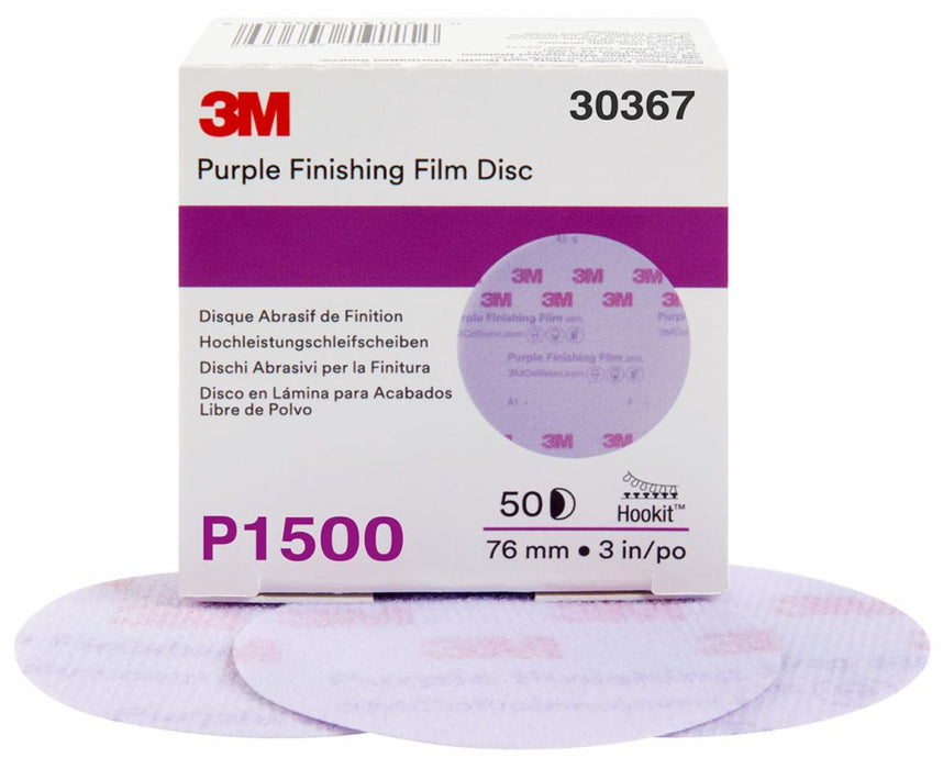 3M™ 30367 260L Series Abrasive Disc, 3 in Dia, P1500 Grit, Hook and Loop, Purple