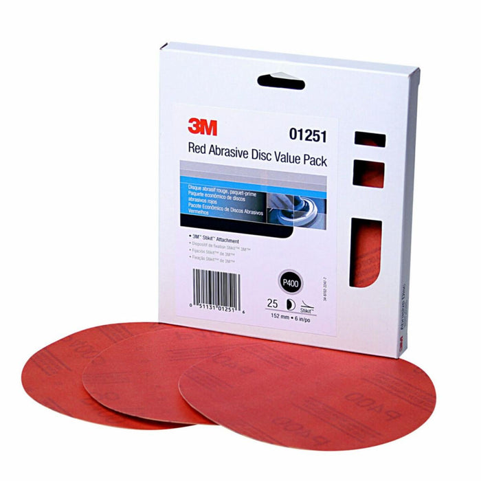 3M™ 01251 316U Series Abrasive Disc Value Pack, 6 in Dia, P400 Grit, PSA, Red