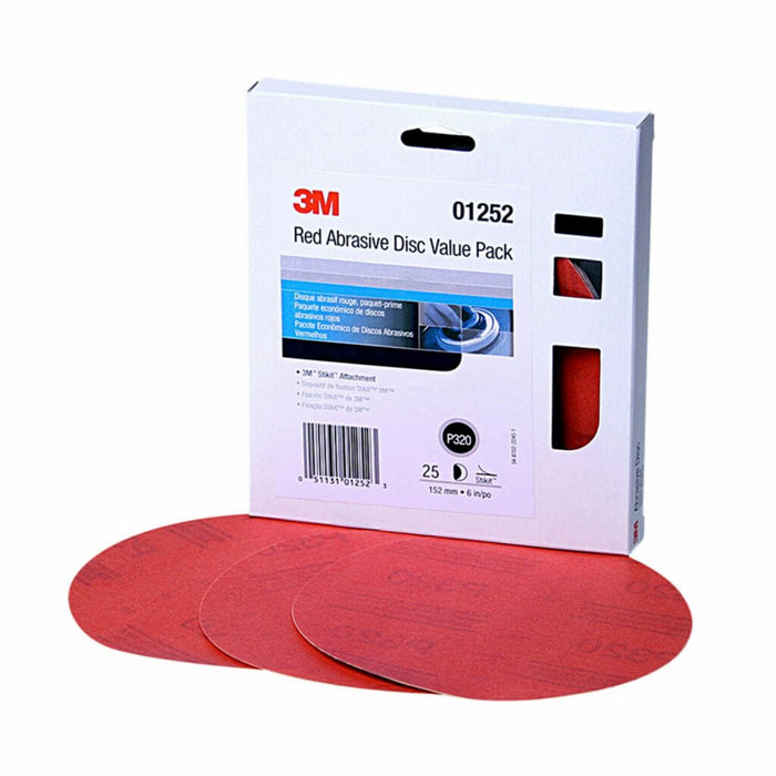 3M™ 01252 316U Series Abrasive Disc Value Pack, 6 in Dia, P320 Grit, PSA, Red