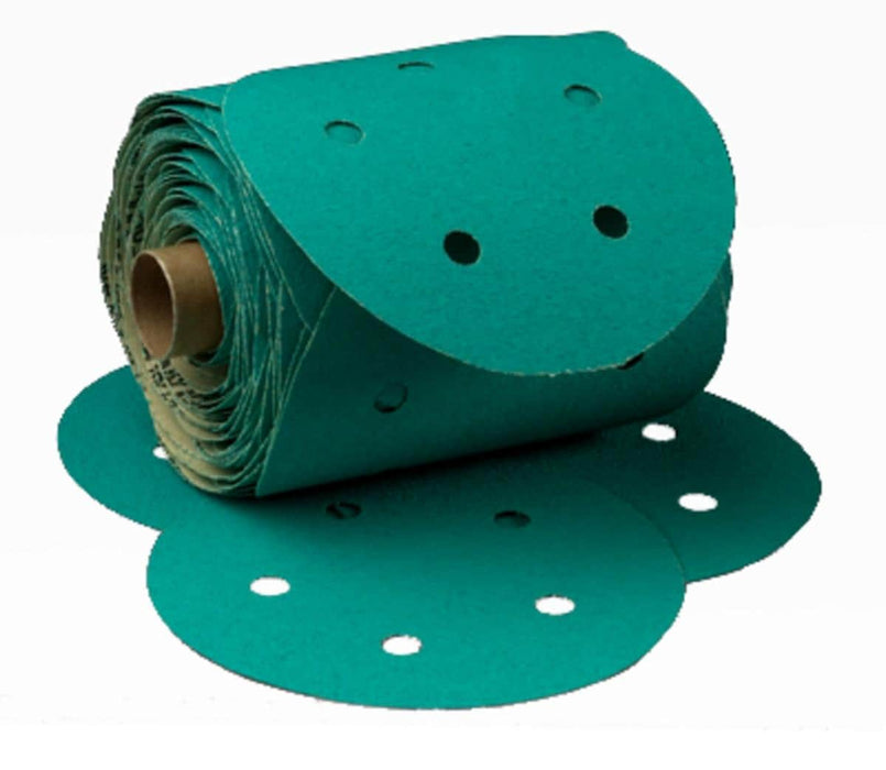 3M™ 01566 246U Series Dust Free Multi-Hole Abrasive Disc Roll, 6 in Dia, 80 Grit, PSA, Green