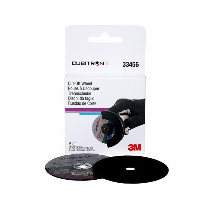 Cubitron™ II 33456 Type 1 Cut-Off Wheel, 3 in Dia x 0.04 in THK, 3/8 in Center Hole, Ceramic Abrasive, 25000 rpm