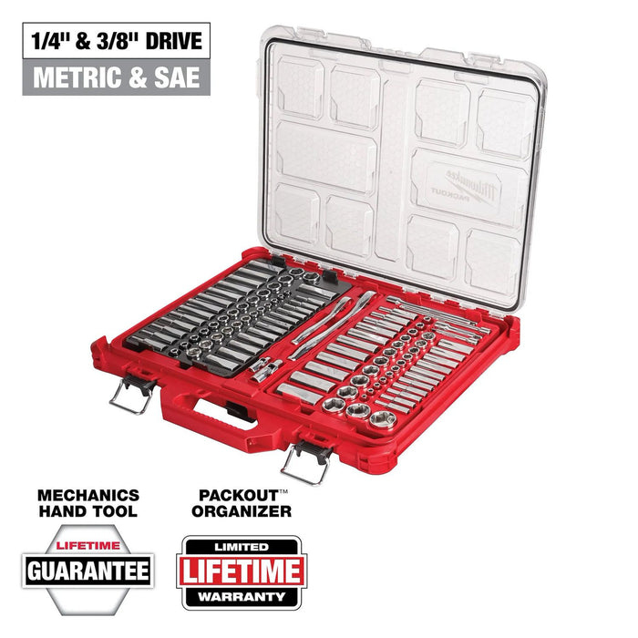Milwaukee Tools 1/4" & 3/8" 106pc Ratchet and Socket Set in PACKOUT - SAE & Metric