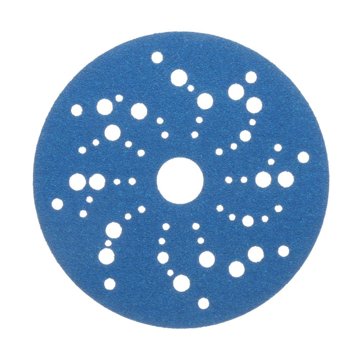 3M™ 36157 321U Series Multi-Hole Abrasive Disc, 5 in Dia, 80 Grit, Hook and Loop, Blue