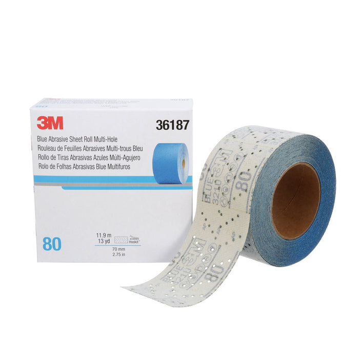 3M™ 36187 321U Series Multi-Hole Abrasive Sheet Roll, 2-3/4 in W x 13 yd L, 80 Grit