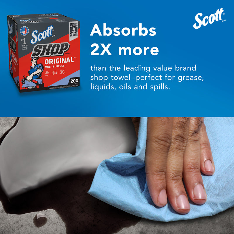 Kimberly-Clark Scott 75190 Multi-Purpose Shop Towel, 9 x 12 in, 200, Blue, Multi-Purpose, 1 Plys — view 9
