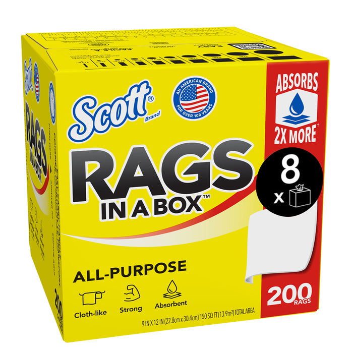Kimberly-Clark Scott 75260 Disposable Rag In A Box, 9 x 12 in, 200, Double Re-Creped, White, 1 Plys — view 4