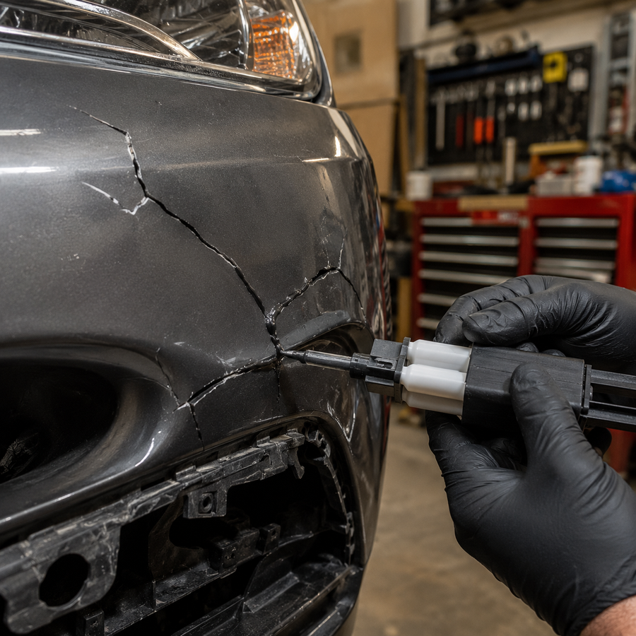 Sanding block prepping a bumper for refinish