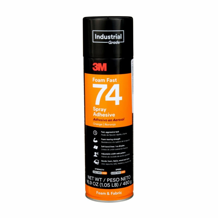 3M™ 82242 74 Series Foam Fast Spray Adhesive, 24 oz Aerosol Can, Foam, Orange, 15 min Curing