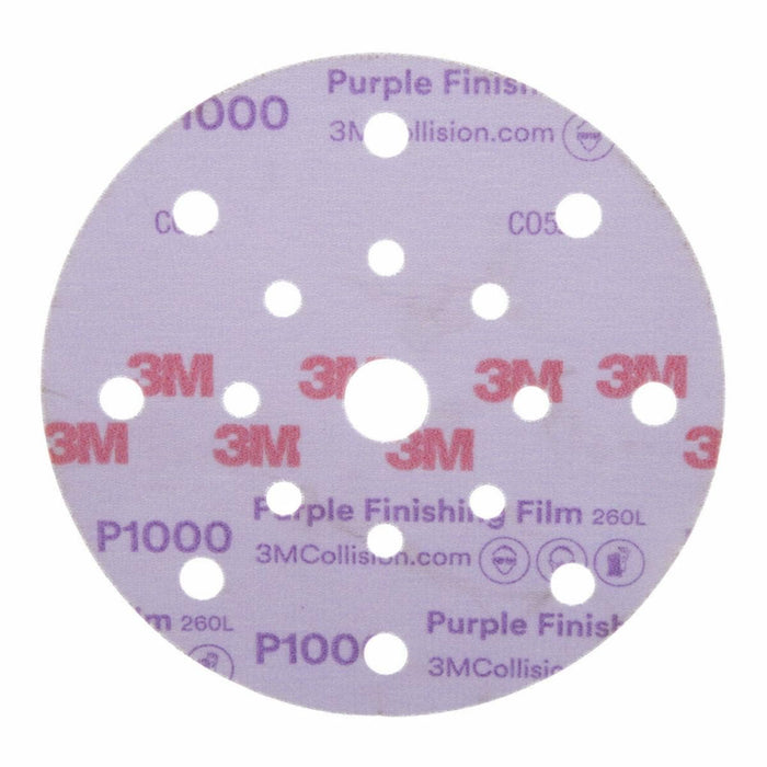 3M™ 34782 260L Series Dust Free Abrasive Disc, 6 in Dia, P1000 Grit, Hook and Loop, Purple