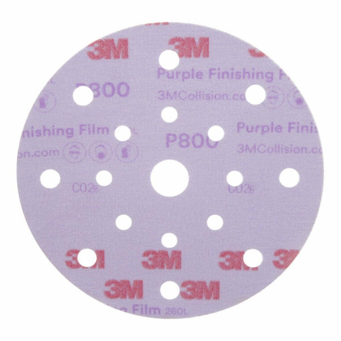 3M™ 34781 260L Series Dust Free Abrasive Disc, 6 in Dia, P800 Grit, Hook and Loop, Purple