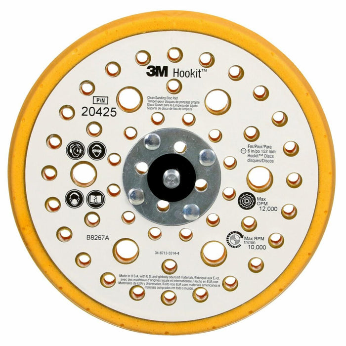 3M™ Hookit™ 20425 Low Profile Finishing Dust Control Clean Sanding Disc Pad, 6 in Dia