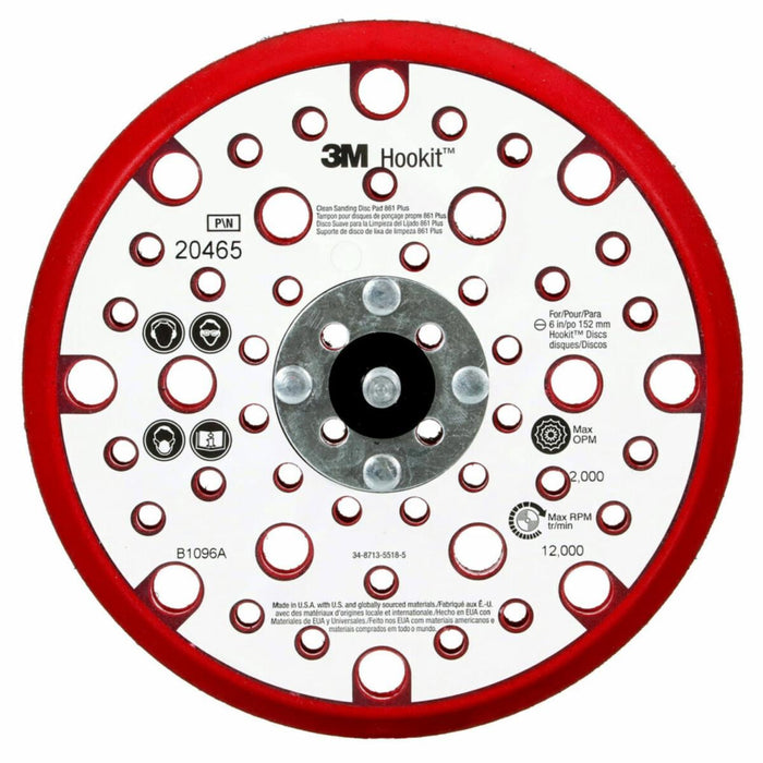 3M™ Hookit™ 20465 Low Profile Finishing Dust Control Clean Sanding Disc Pad, 6 in Dia